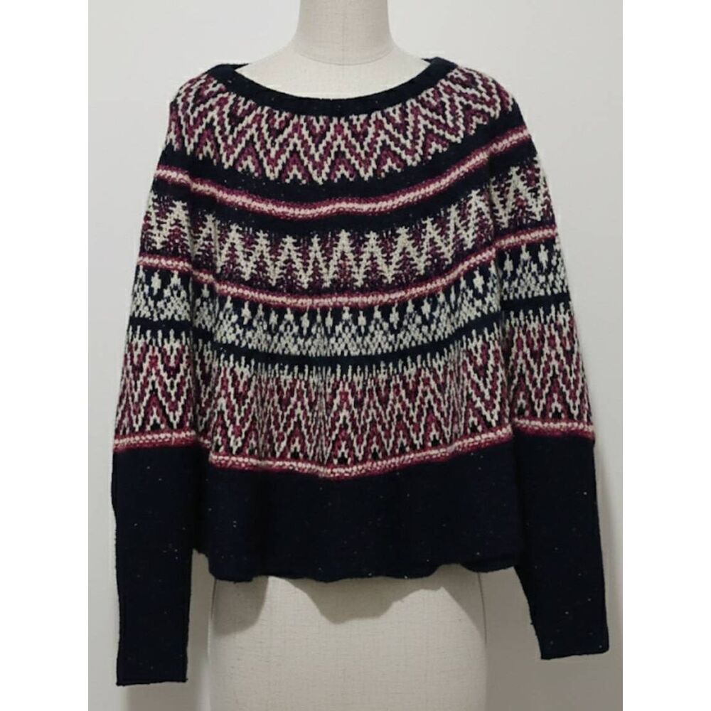 Anthropologie sleeping on snow womens large wool capelet cape sweater fairisle